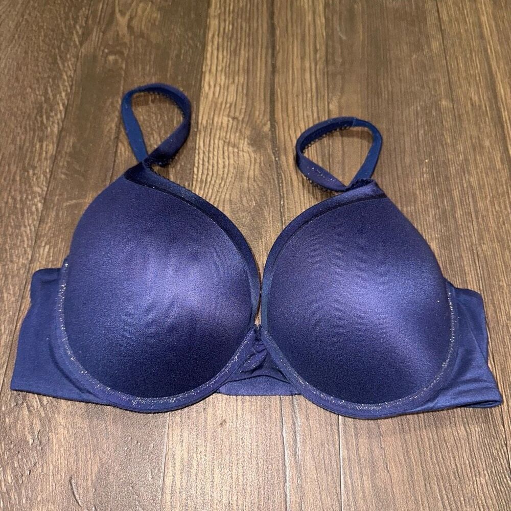 Victoria’s Secret Perfect Shape 34D blue satiny bra